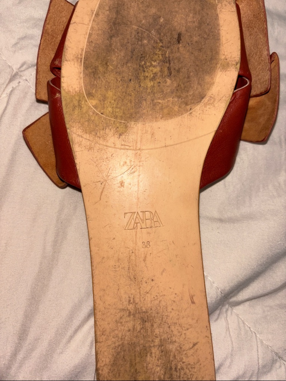 Zara leather slide sandals featuring a decorative bow flat design, square toe - Picture 6 of 7